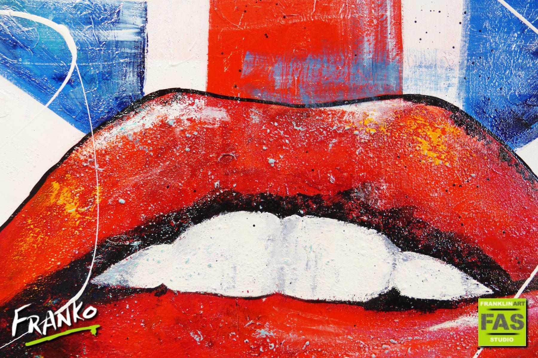 British Lips Pop Art Canvas Painting - 160cm x 100cm Large Wall Decor for Living Room, Bedroom & Office | Unique UK Inspired Modern Artwork