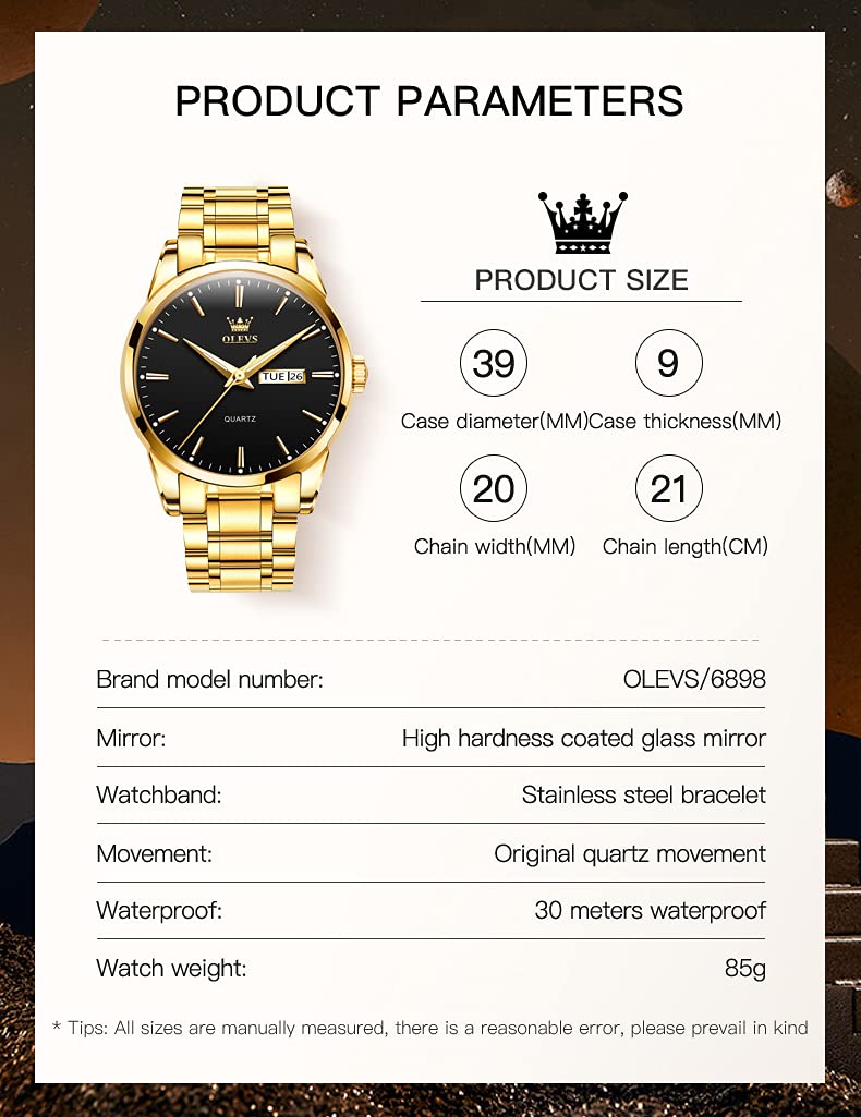 OLEVS Men's Casual Analog Quartz Watch - Large Face Minimalist Luxury Stainless Steel Wristwatch for Business, Office & Everyday Wear