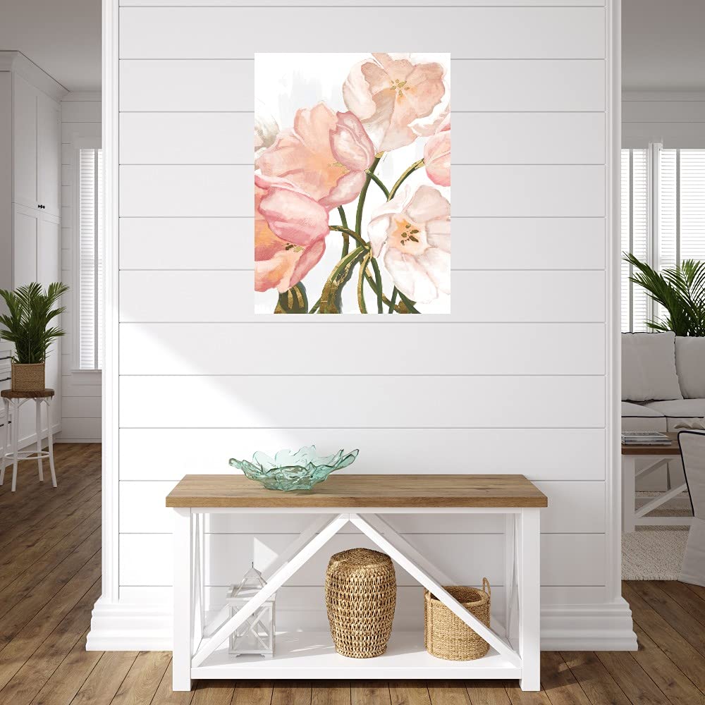 Pink Blush Tulips Canvas Wall Art - Hand Painted Floral Painting by Willowbrook Fine Art - 24x32 Inch Ready to Hang - Perfect for Living Room, Bedroom, Office Decor - Elegant Home & Gift Idea for Housewarming, Wedding, Birthday