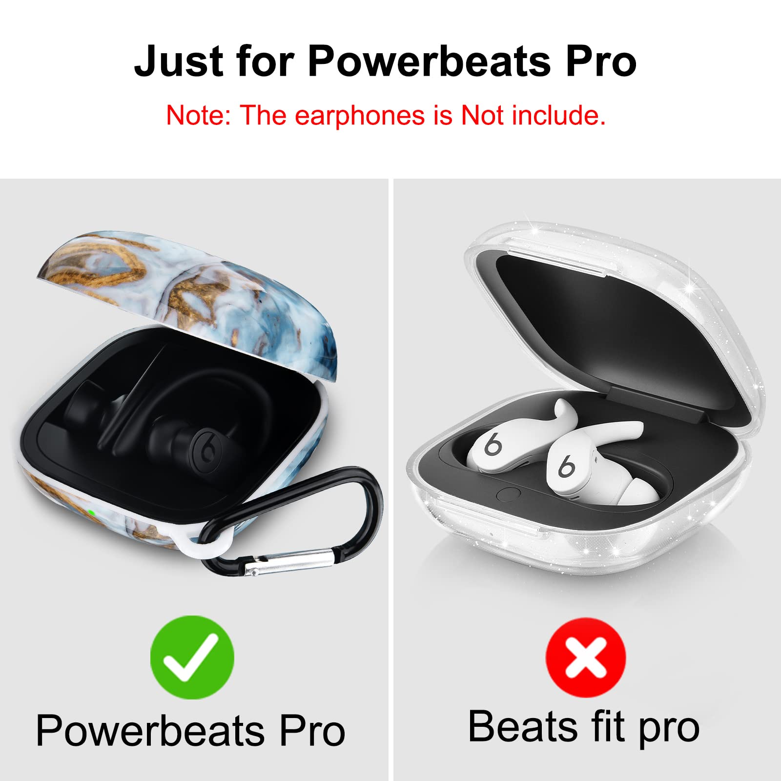 Shockproof Protective Case for Beats Powerbeats Pro - Upgraded Anti-Lost Design with Carabiner Clip, Marble Blue | Perfect for Gym, Running, Travel & Outdoor Activities