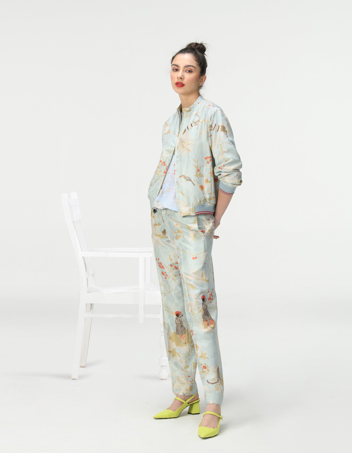 Straight Fit Silk Damask Trousers in Ice Blue - Elegant Formal Pants for Office Wear & Special Occasions