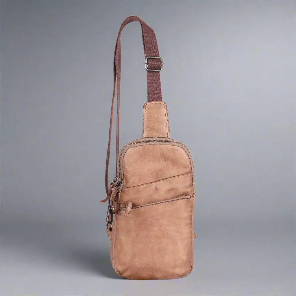 Premium MET Leather Crossbody Chest Bag & Backpack - Dual Zipper Pockets for Secure Storage - Perfect for Travel, Hiking, and Everyday Use