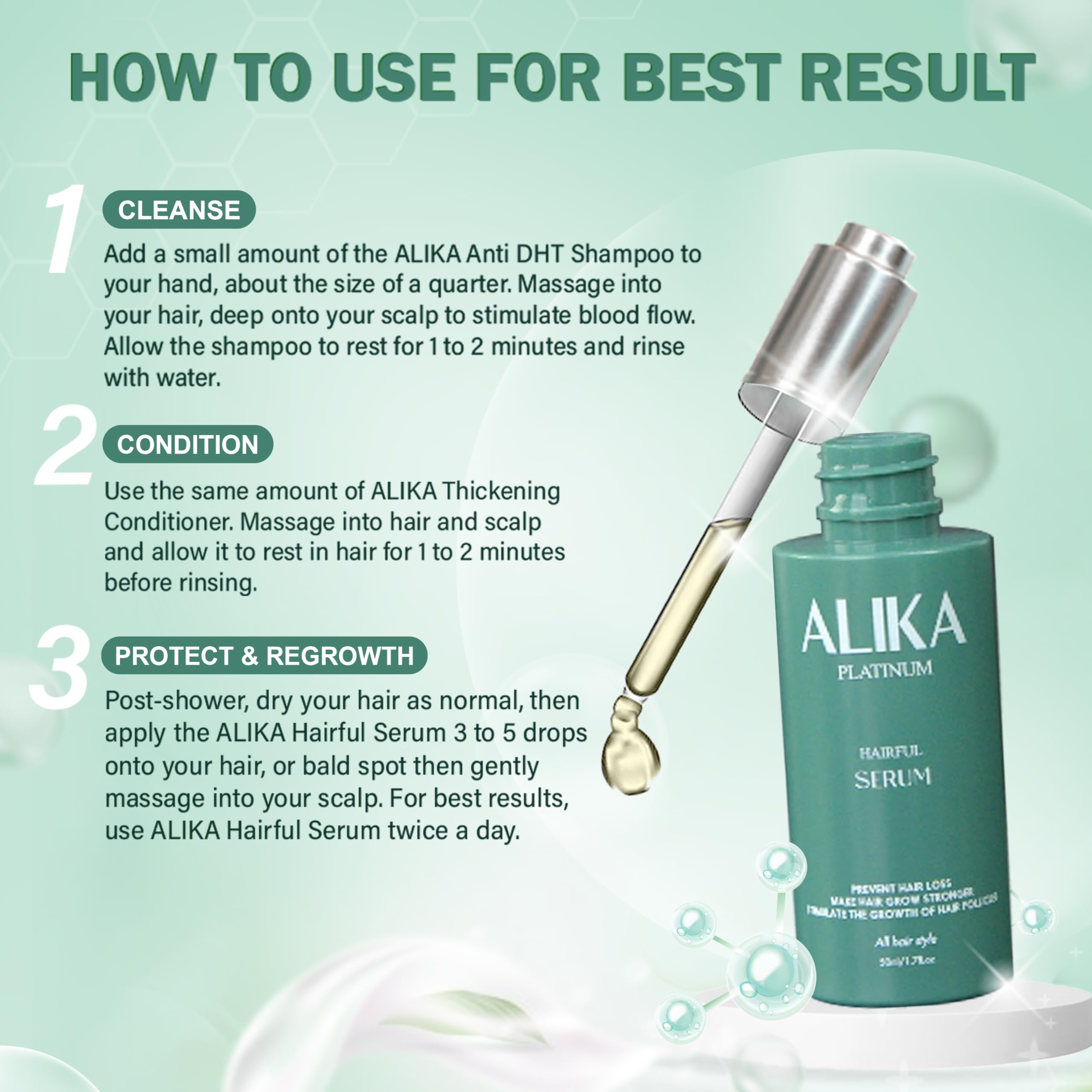 ALIKA 3 Hair Growth Serum for Women & Men - Scalp Treatment for Hair Loss & Thinning - Natural Formula for Dry, Oily & Normal Scalp - Promotes Thicker, Longer & Healthier Hair (50ml) - Perfect for Daily Use at Home, Salon Treatments & Travel