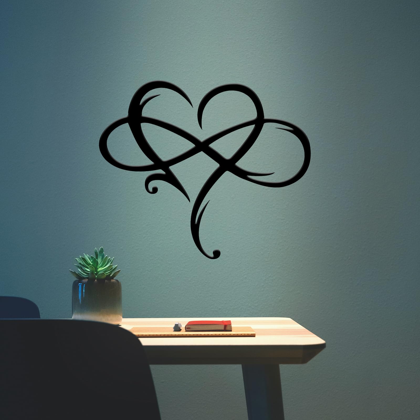 Infinity Heart Metal Wall Art - Geometric Steel Love Sign Plaque for Home, Bedroom & Wedding Decor - 11.4x13.7 Inch Black Wall Hanging Decor - Perfect for Romantic Gifts, Anniversary & Couples' Room Decoration