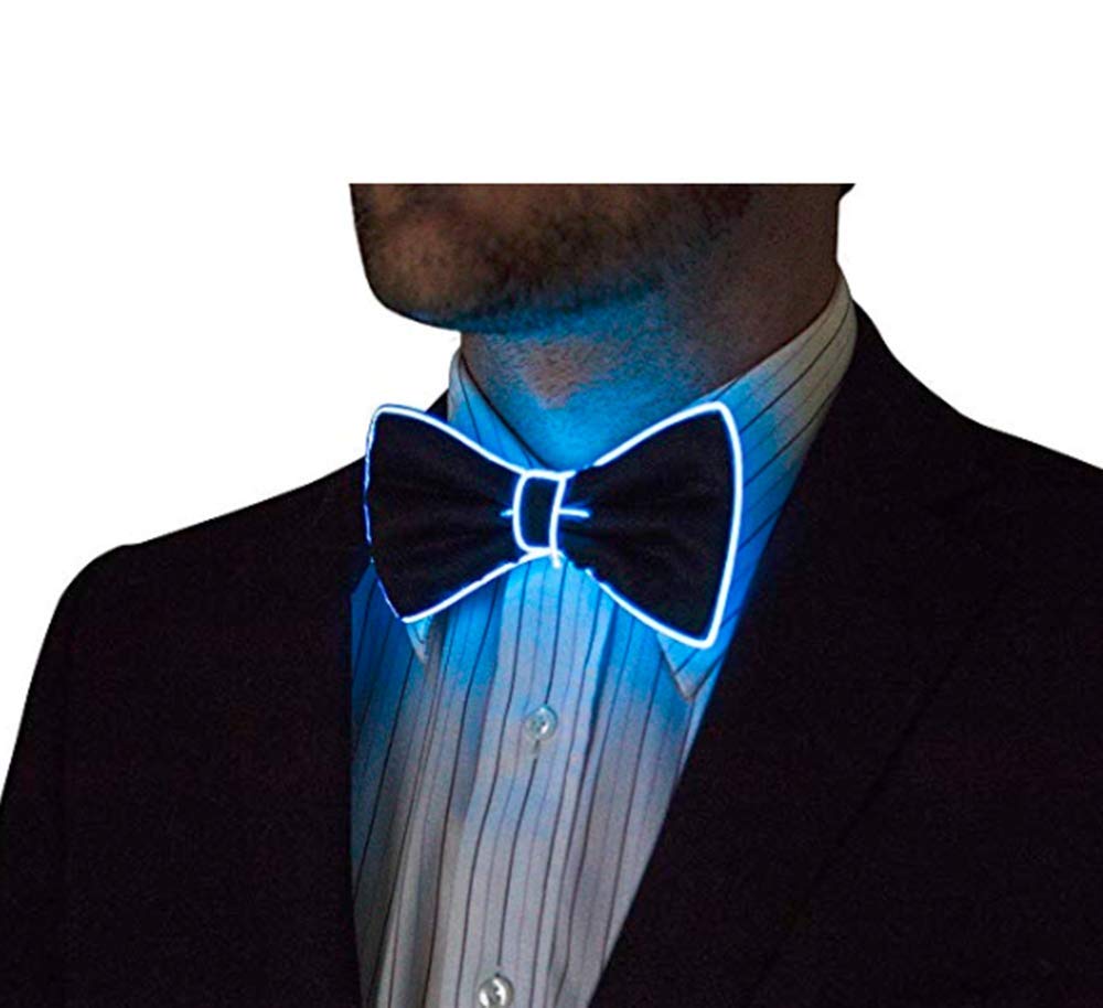 Glowing LED Bow Tie for Men & Women - Adjustable Light Up Bowtie with EL Wire - Perfect for Parties, Raves, Weddings & Cosplay