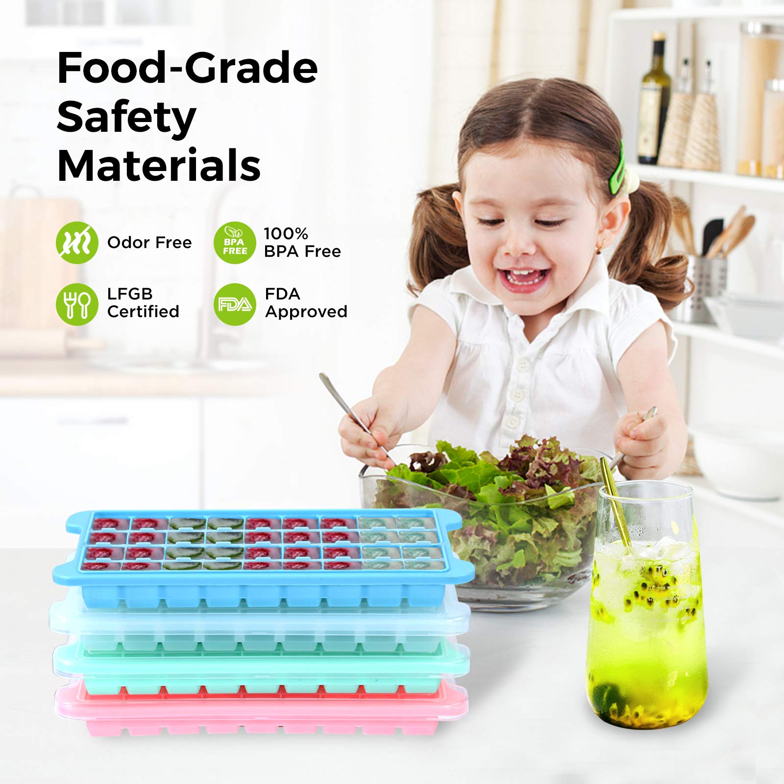 Soft Silicone Ice Cube Tray with Lid - Flexible & Stackable Freezer Tray for 1-Inch Cubes (36-Pack, Green) | Perfect for Cocktails, Iced Coffee & Party Drinks