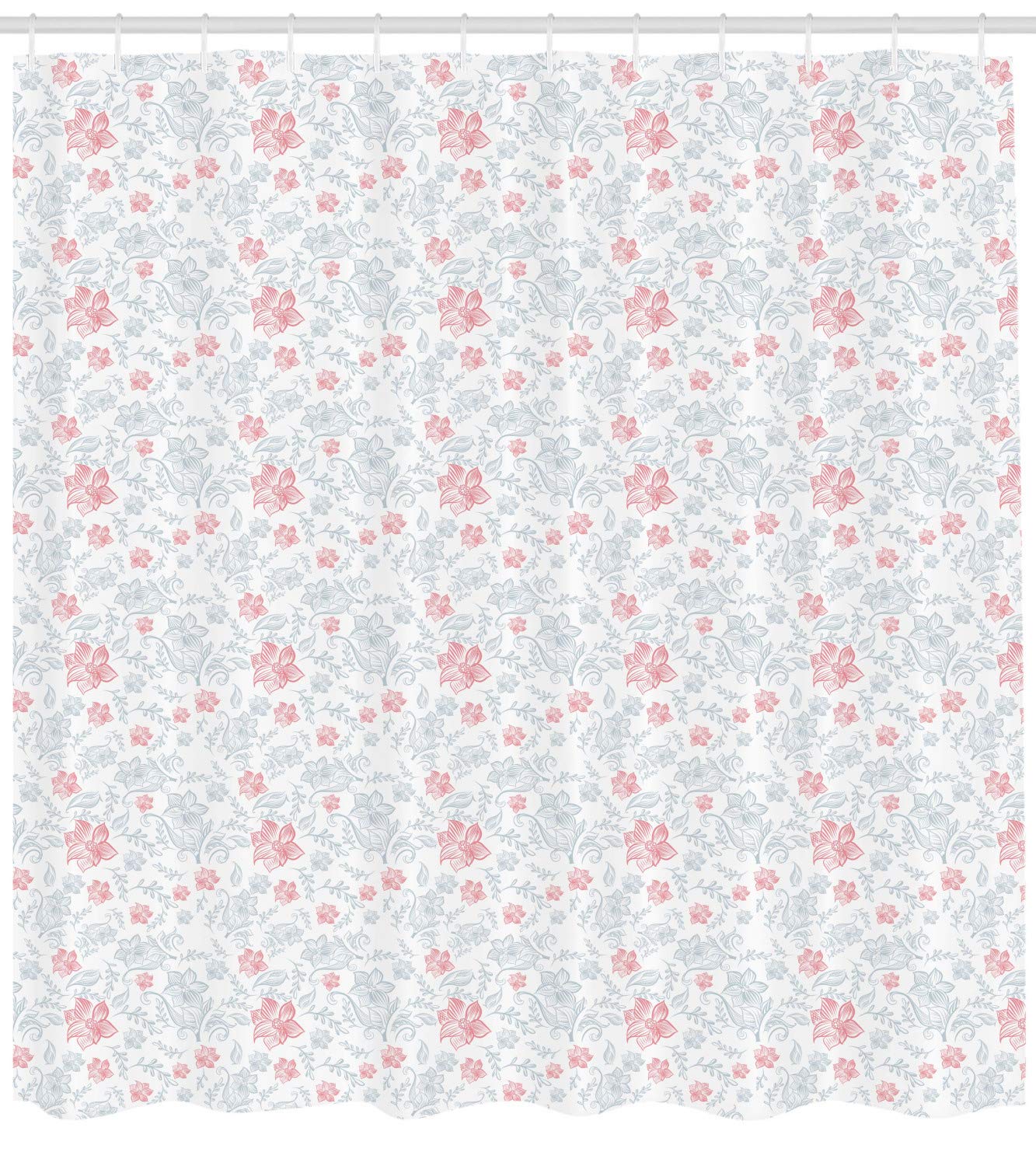 Ambesonne Pink Floral Shower Curtain - Pastel Design with Delicate Petals & Leaves, 105