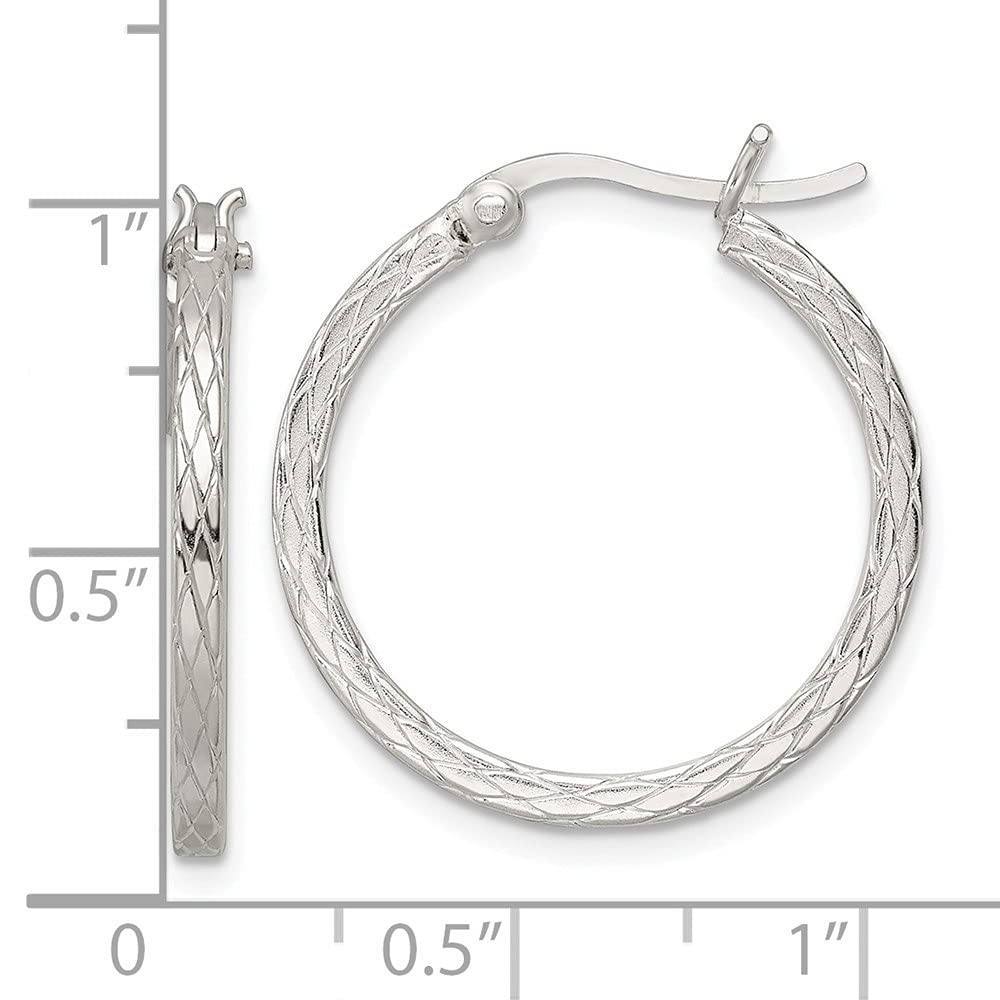 Sterling Silver Diamond Pattern Hoop Earrings - 0.95 Inch Length, 0.94 Inch Width - Elegant Dangle Earrings for Women - Perfect for Parties, Weddings & Everyday Wear