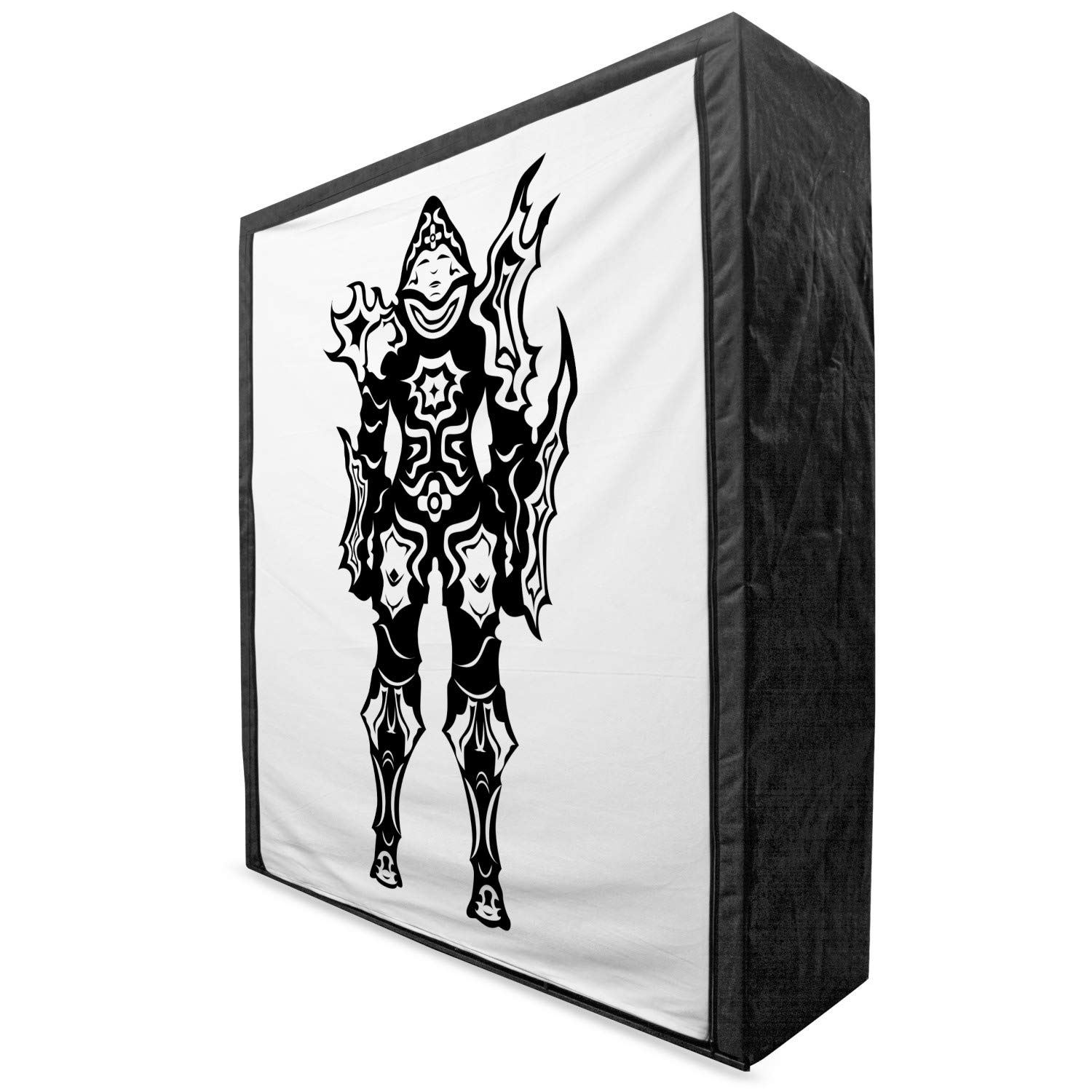 Ambesonne Portable Fabric Wardrobe for Video Game Fans - Black & White Fiction Creatures Design, 59