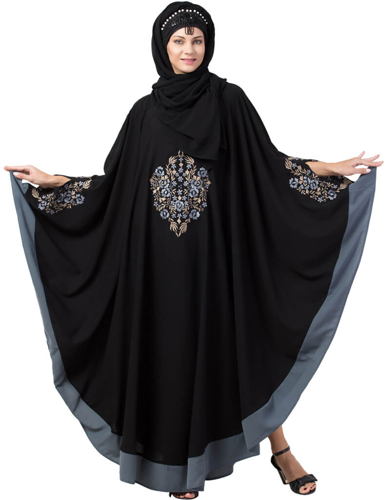 Elegant Arabic Center Embroidered Kaftan with Contrast Band - Traditional Iranian Black Abaya - Perfect for Eid, Weddings & Special Occasions