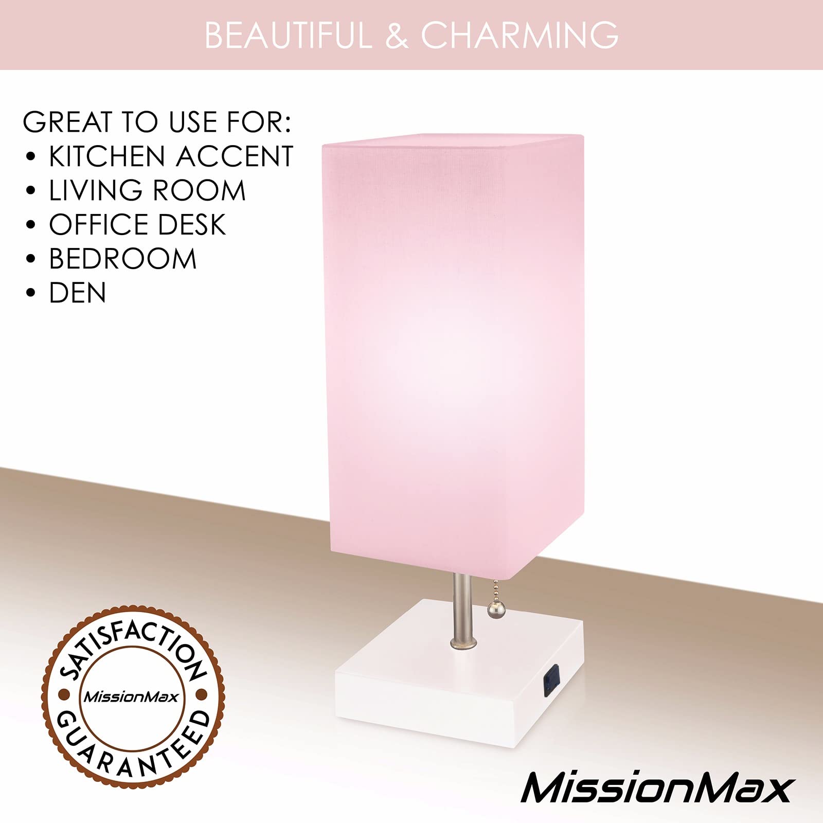 Modern Pink Small Table Lamp with USB Quick Charging Port - 14 Inch LED Bedside & Desk Lamp for Bedroom, Nightstand, Office, or Dorm Room - Perfect for Reading, Working & Nighttime Ambiance