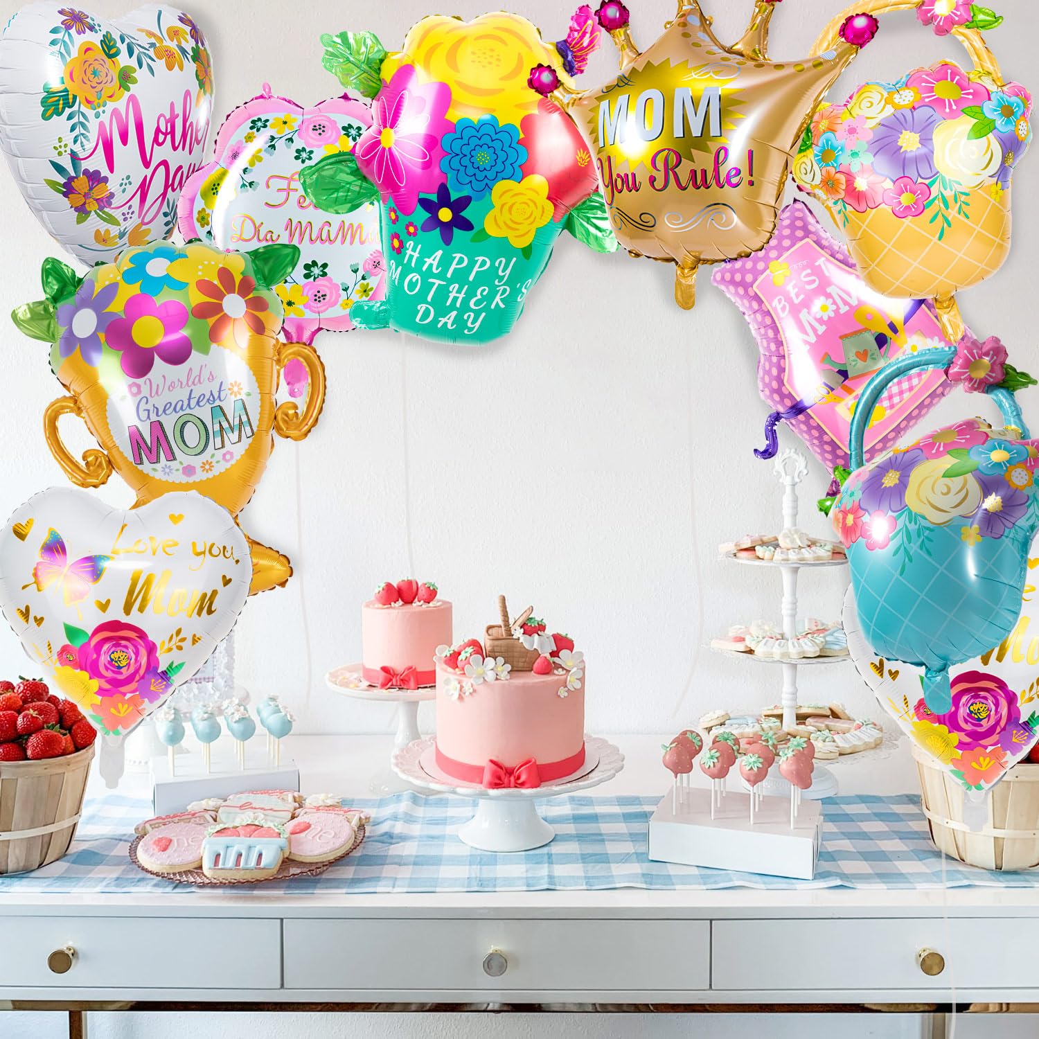 12Pcs Premium Mother's Day Balloons - Large Heart Shaped Aluminum Foil Balloons for Mom, Birthday Party Decorations - Perfect for Mother's Day Celebrations, Baby Showers & Home Decor