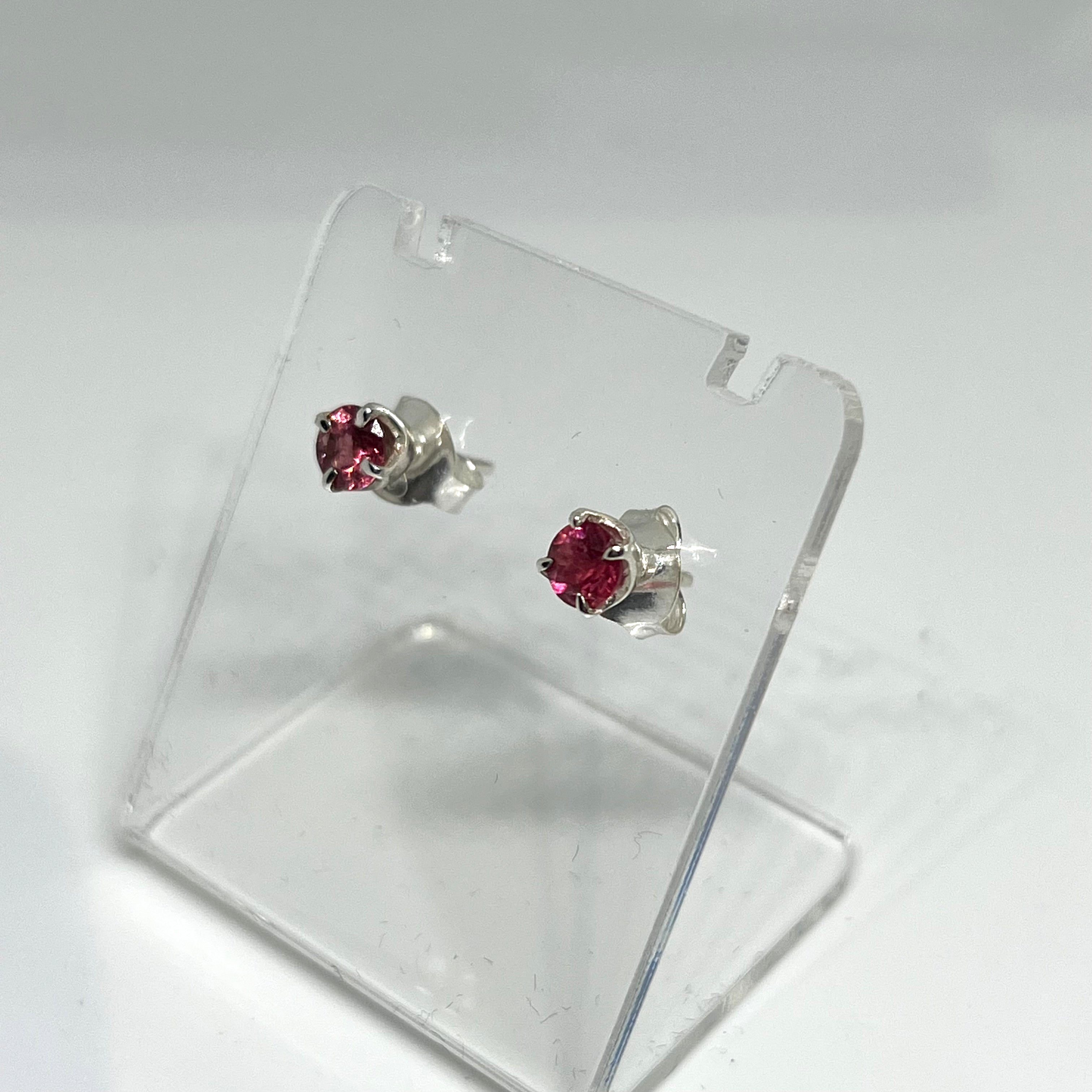 Pink Tourmaline Round Faceted Gemstone Stud Earrings 4-Prong Set - Elegant Jewelry for Women, Perfect for Weddings, Parties & Daily Wear (PSE007)