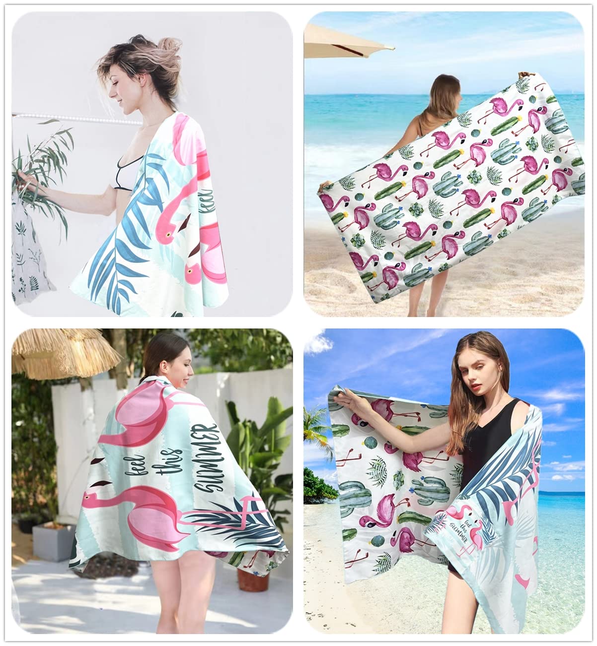 Premium Oversized Microfiber Beach Towel - Super Absorbent, Quick Dry & Sand Free - Cute Flamingo Design for Kids, Men & Women - Includes Zipper Pocket Travel Bag - Perfect for Swimming, Sunbathing & Travel