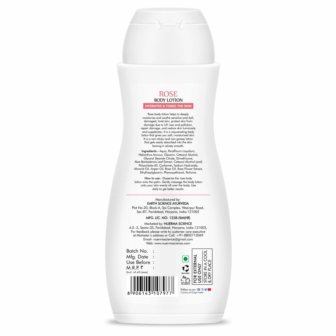 Nuerma Science Rose Body Lotion - Deep Moisturizing & Hydrating Skin Care for Dry Skin | Quick Absorbing, Lightweight Formula for Women & Men | Soothing & Nourishing Body Lotion with Rose Extract (218ml) | Perfect for Daily Hydration, After Shower & Nighttime Skin Care