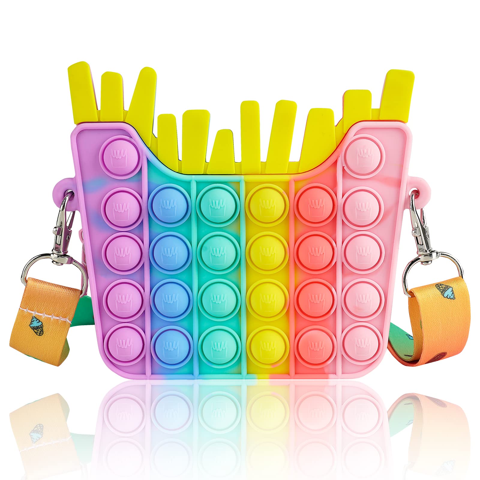 French Fries Crossbody Bag for Girls - Cute Sensory Toy Purse with Rainbow Hamburger Design, Stress Relief Gift for Kids Ages 6-9 - Perfect for School, Playdates & Anxiety Relief