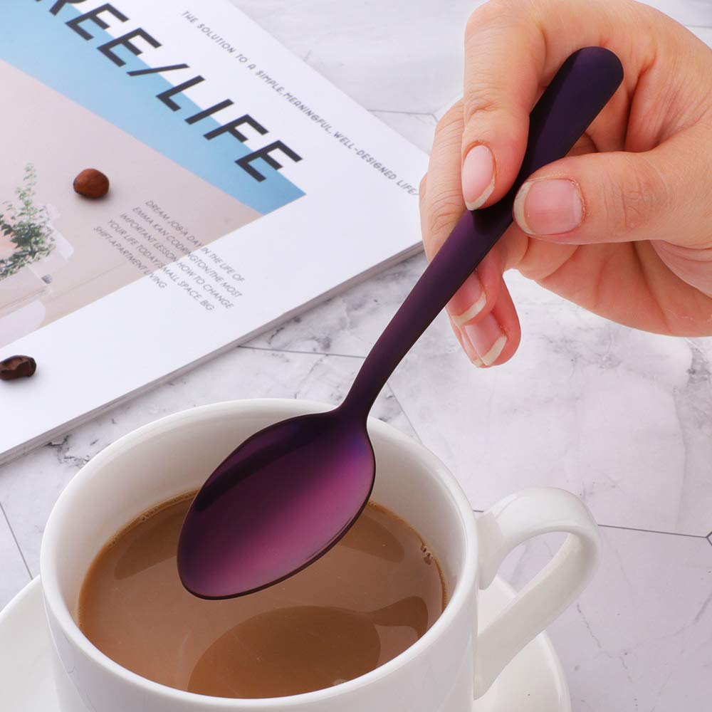 BuyGo 24-Piece Stainless Steel Silverware Set - 6 Place Settings with Knife, Fork, Spoon & Teaspoon in Elegant Purple - Perfect for Dinner Parties, Restaurants & Home Dining