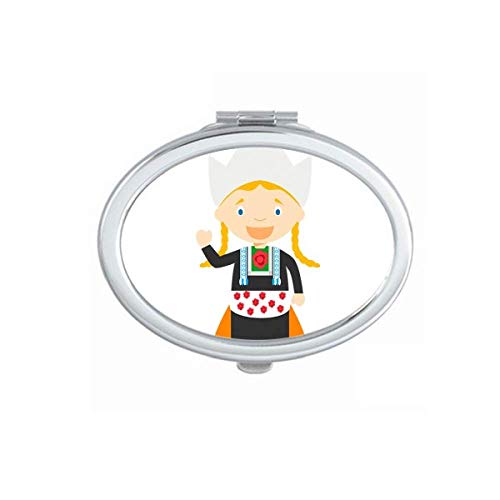 DIYthinker Portable Foldable Double-Sided Makeup Mirror with Pigtail Girl Cartoon Design - Perfect for Travel, Home Vanity & Gift Giving