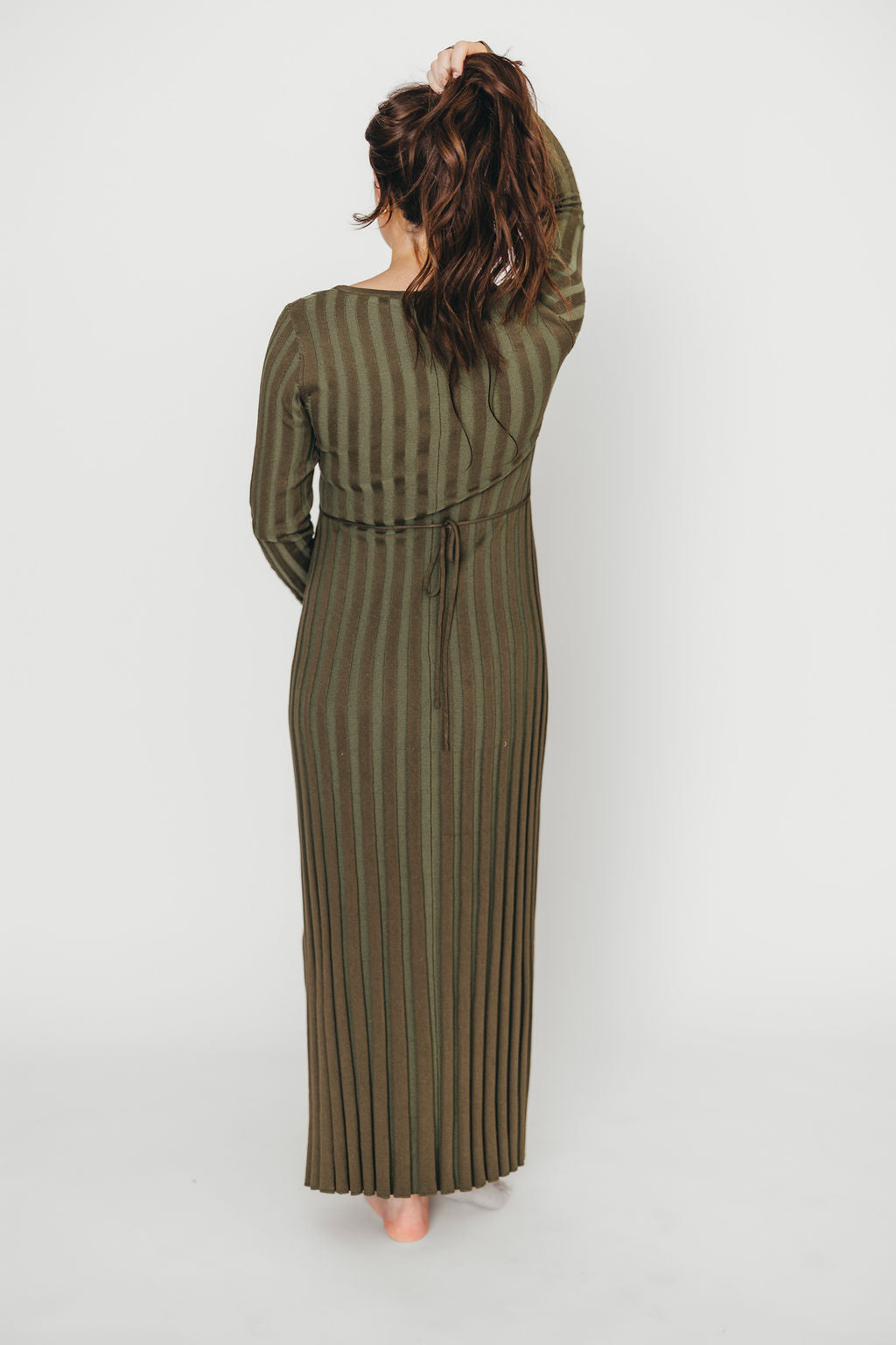 Hadley Long Sleeve V Neck Knit Maxi Dress in Olive - Bump Friendly Maternity Dress for Pregnancy, Nursing & Postpartum | Comfortable Stretchy Fabric for Casual Wear, Date Night & Special Occasions