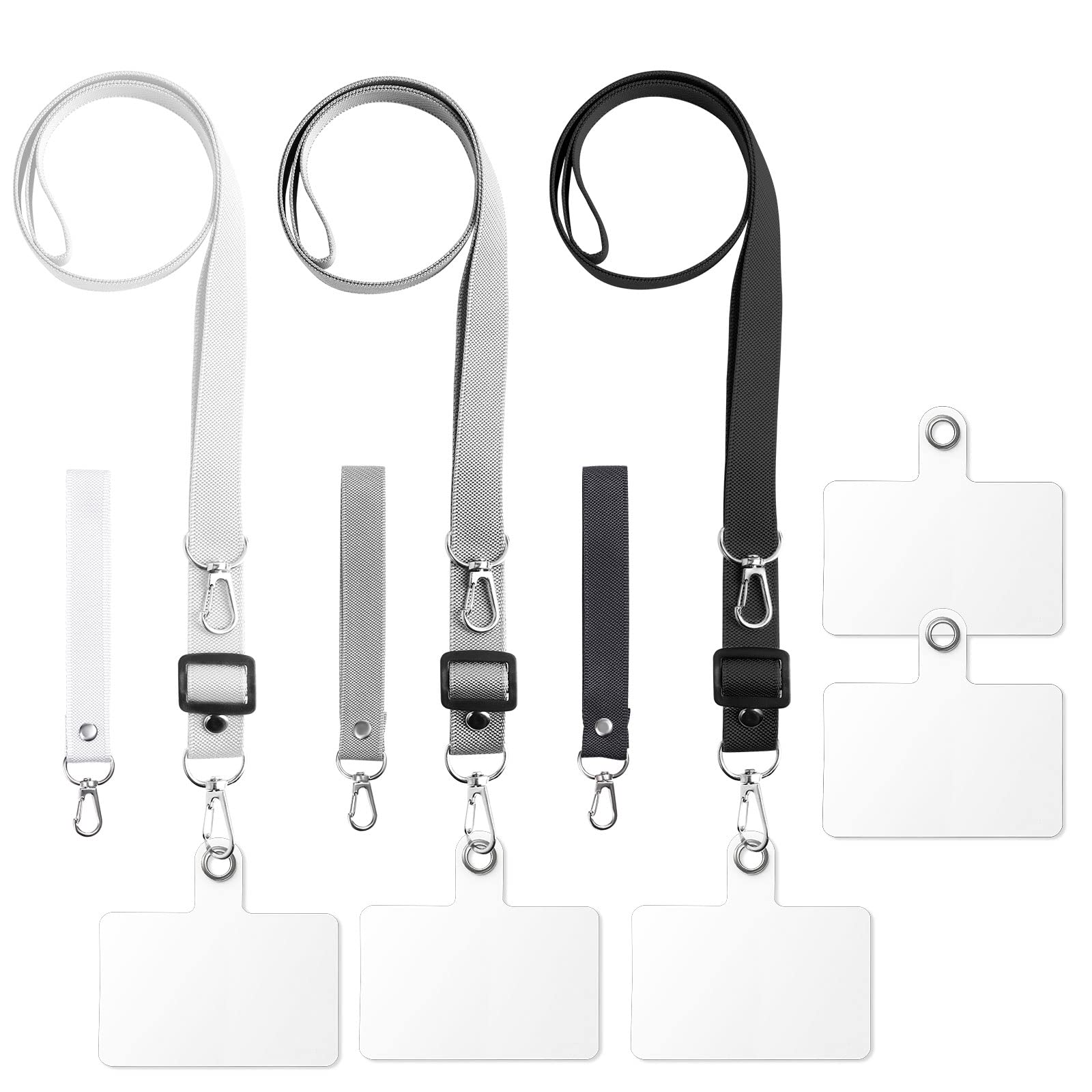 3 Pack Universal Phone Lanyard with Wrist Strap - Crossbody Neck Strap for iPhone, Samsung & Most Smartphones - Includes 5 Phone Patches (Black, Dark Gray, White) - Perfect for Travel, Shopping & Outdoor Activities