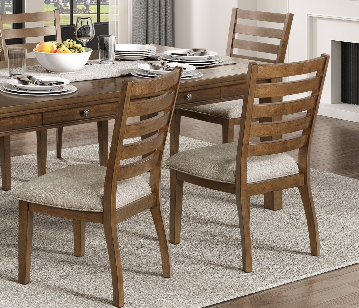 2pc Cherry Finish Traditional Wooden Ladder Back Side Chairs Set - Solid Wood Frame Dining Room Furniture for Kitchen, Breakfast Nook & Formal Dining