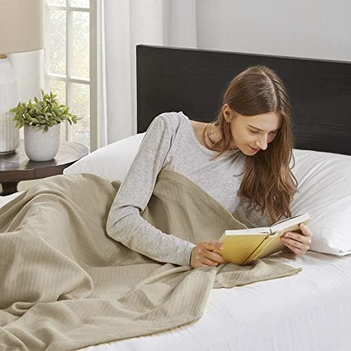 Madison Park BL51N-0675 Premium Soft 100% Ring Spun Cotton Luxury Blanket - Ultra Cozy Twin Size for Bed, Couch & Sofa - Breathable & Lightweight Linen Blanket for All-Season Comfort, Home Decor & Gift Giving
