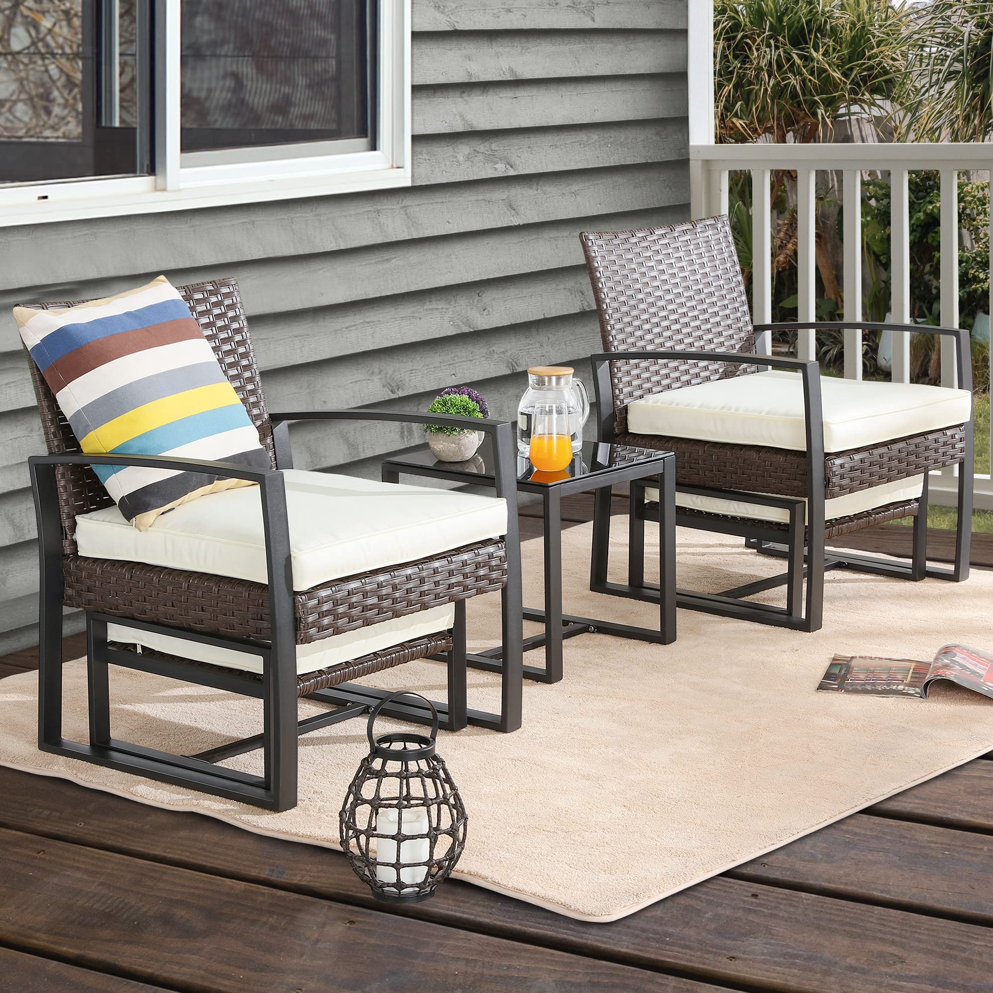 PatioFestival 5-Piece Outdoor Wicker Conversation Set with 3.1