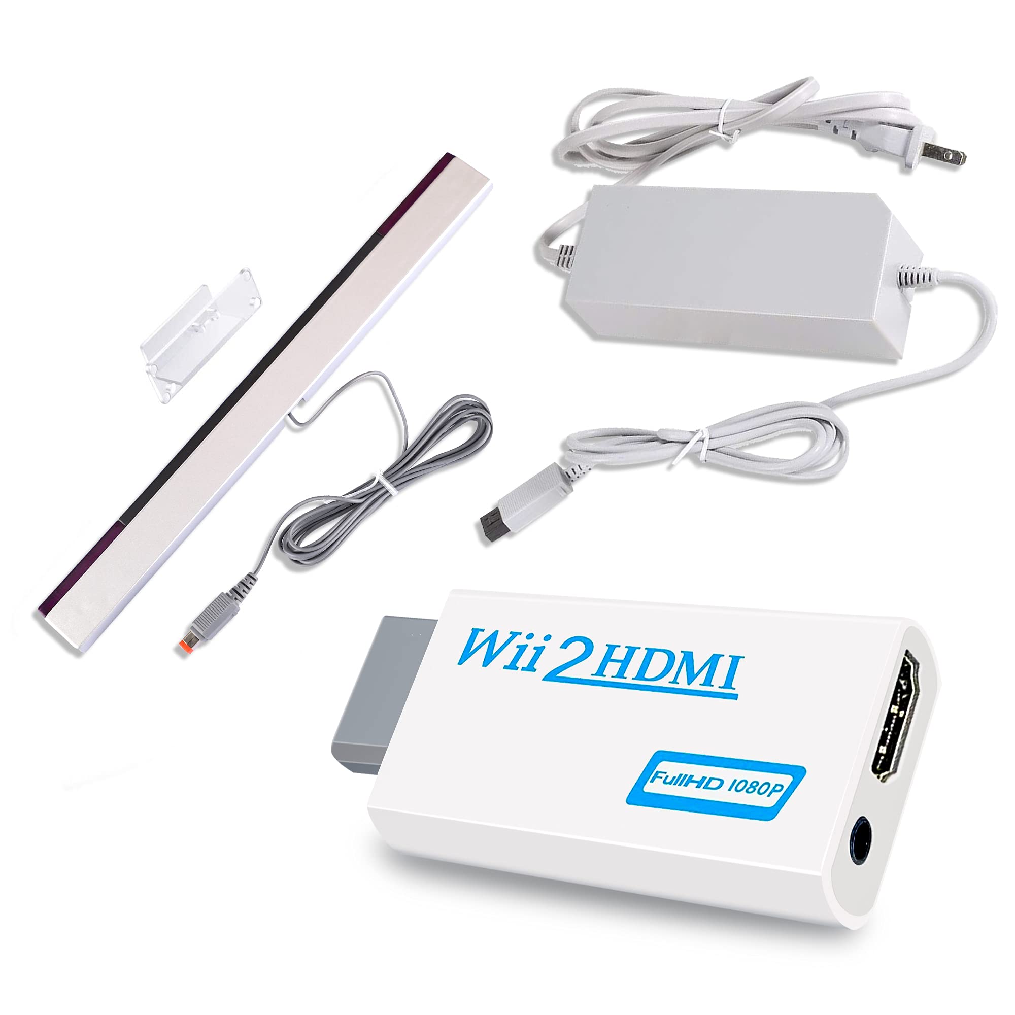 Xahpower 3-in-1 Wii Accessories Bundle - AC Power Adapter, HDMI Converter & Wired IR Sensor Bar for Nintendo Wii - Perfect for Gaming Setup & HD TV Connection