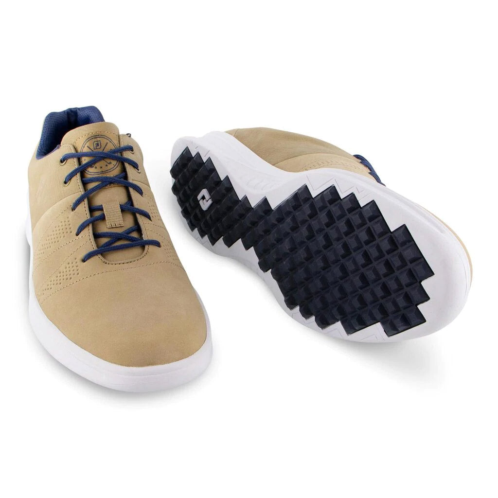 FootJoy Contour Casual Tan Men's Golf Shoes - Comfortable Spiked Golf Footwear for Walking Courses | Perfect for Weekend Golfers & Clubhouse Style