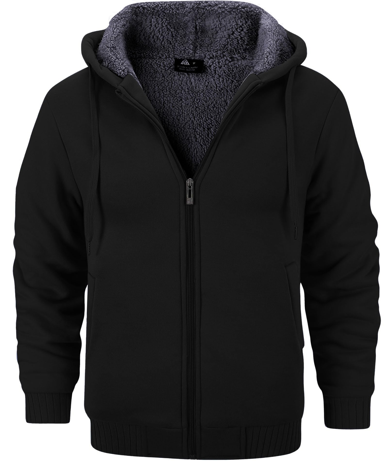 Little Beauty Men's Full Zip Up Hoodie Jacket - Fleece Sherpa Lined Heavyweight Sweatshirt for Winter | Warm Casual Outerwear for Outdoor Activities & Daily Wear