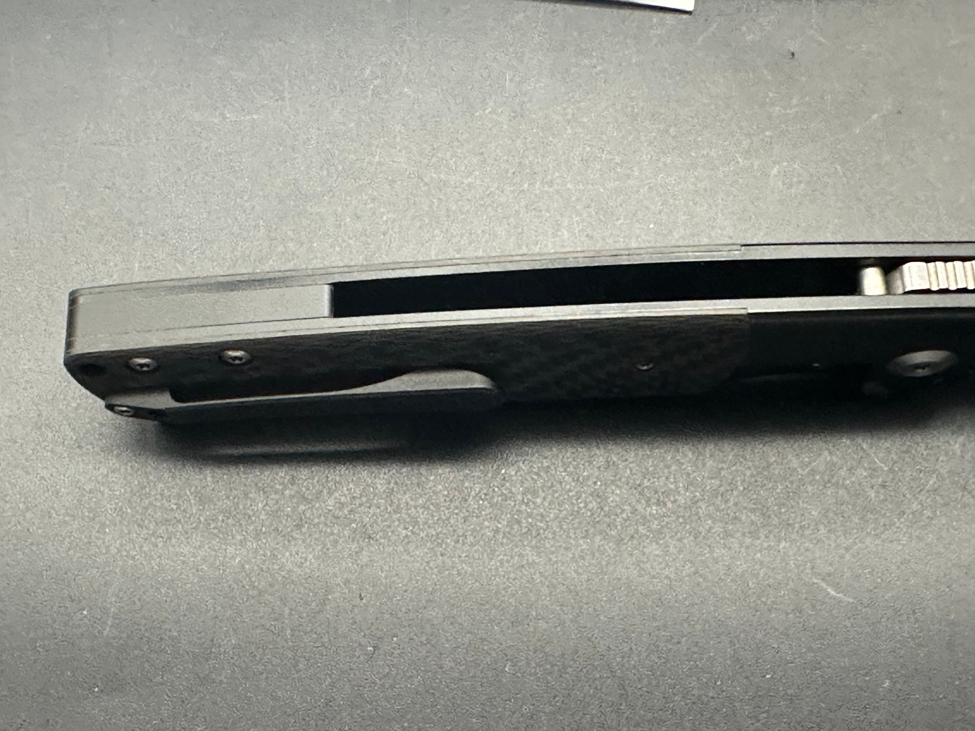 KANSEPT SHIKARI Folding Knife - Black Titanium Handle with Twill Carbon Fiber Inlay & Damascus Steel Blade - Plain Edge for Outdoor, Camping, and EDC Use