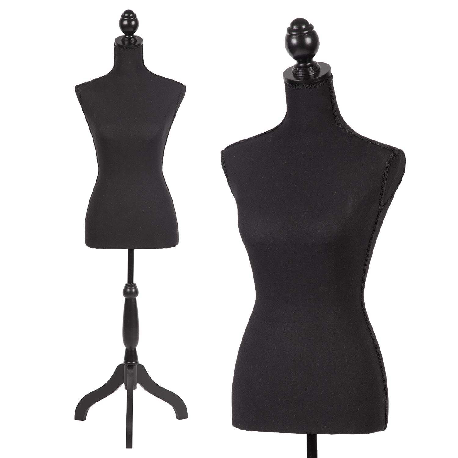 Adjustable Female Mannequin Torso Dress Form with Wooden Tripod Base (60-67 Inch) - Perfect for Sewing, Dressmaking & Jewelry Display - Black | Ideal for Fashion Designers, Tailors & Boutique Window Displays