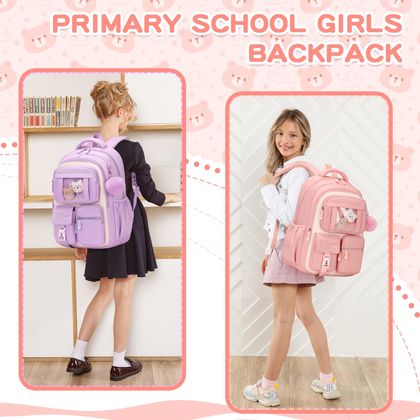 Cute Kawaii Ita Backpack for Girls - Pink & Beige School Book Bag for Elementary & Middle School Students | Perfect for Daily Use, Travel & School Supplies Organization