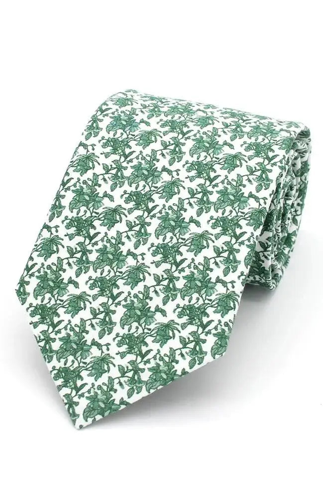 L.A. Smith Green Delicate Floral Tie and Pocket Square Set - Elegant Formal Accessories for Weddings, Prom & Business Events