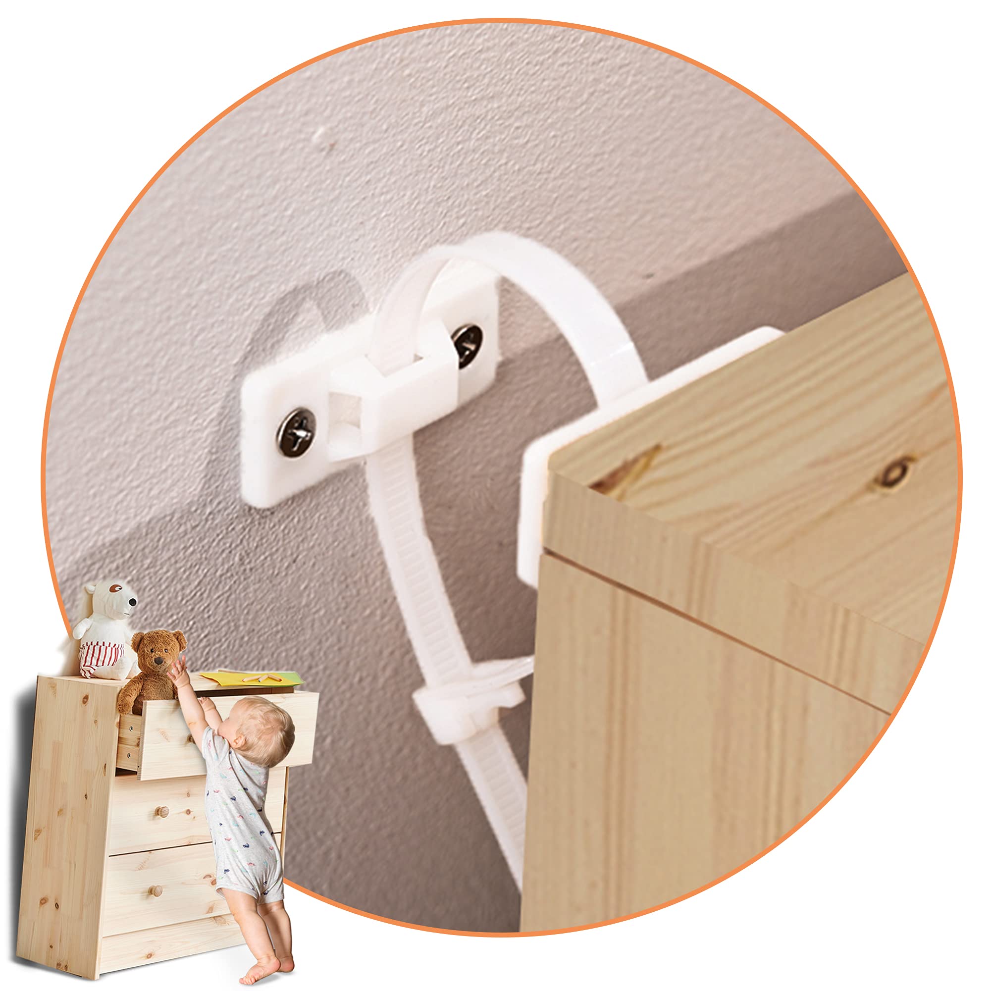 KareKlub 6-Pack Furniture Anti-Tip Straps & Anchors - Heavy Duty Safety Kit for Dressers, Bookcases, Shelves - Child, Pet & Baby Proofing - Earthquake Resistant for Home & Office Use