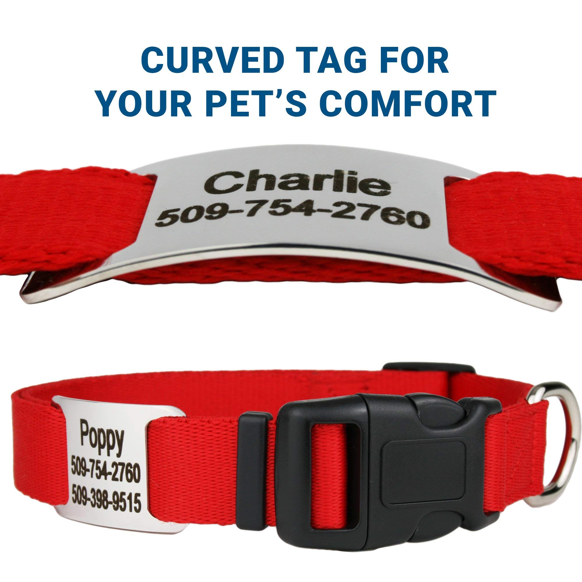 **Personalized Dog Collar with Engraved Nameplate - Adjustable Pet Collar with Silent Stainless Steel ID Tag for Small, Medium & Large Dogs - Perfect for Walks, Training & Gifts (Red, Medium)**
