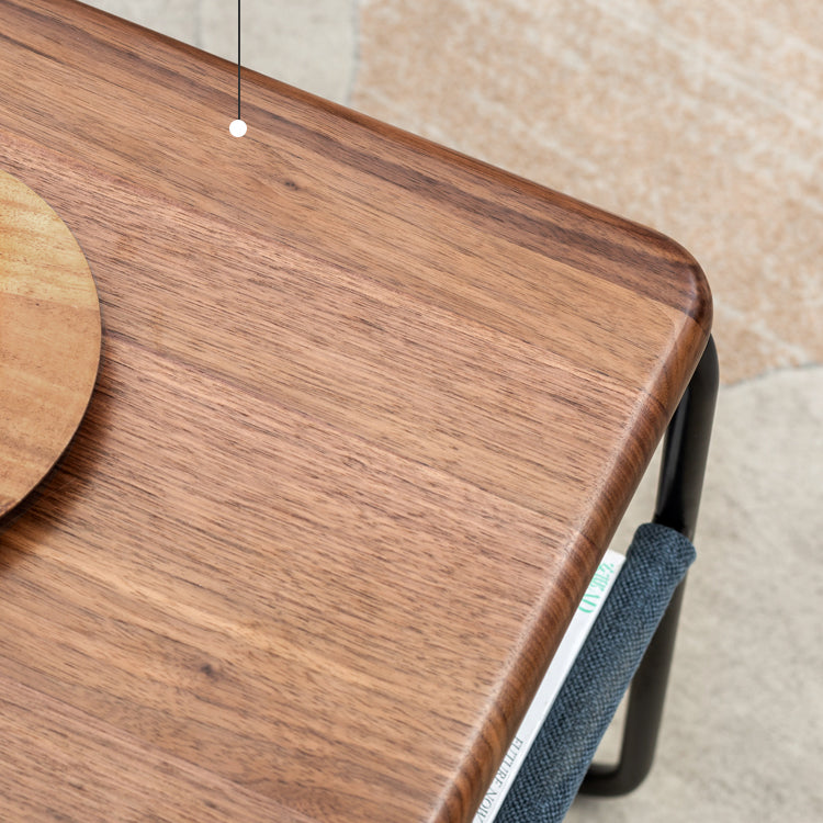 Premium Black Walnut & Oak Solid Wood C-Shaped Iron Side Table - Rustic End Table for Living Room, Bedroom, or Office Decor