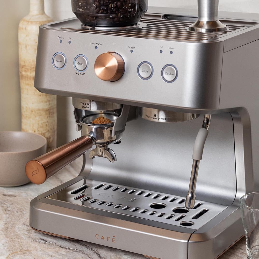Café Bellissimo Semi Automatic Espresso Machine with Milk Frother - WiFi Connected Smart Coffee Maker, Built-In Bean Grinder, 15-Bar Pump & 95oz Water Tank - Stainless Steel | Perfect for Home Baristas & Coffee Lovers