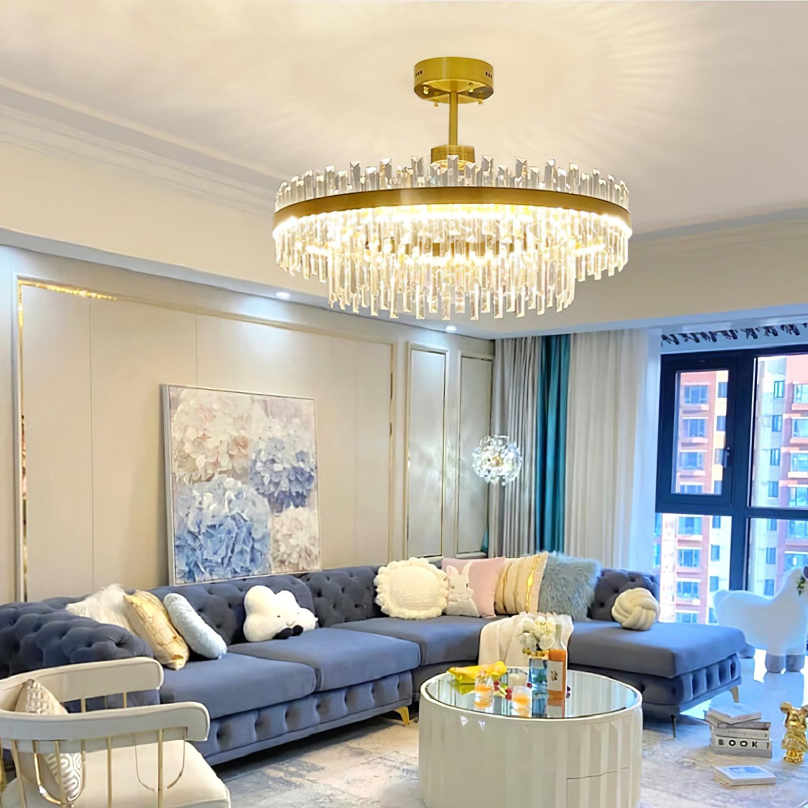Elegant Drum Glass Chandelier - Modern Crystal Ceiling Light Fixture for Dining Room, Bedroom & Living Room Decor
