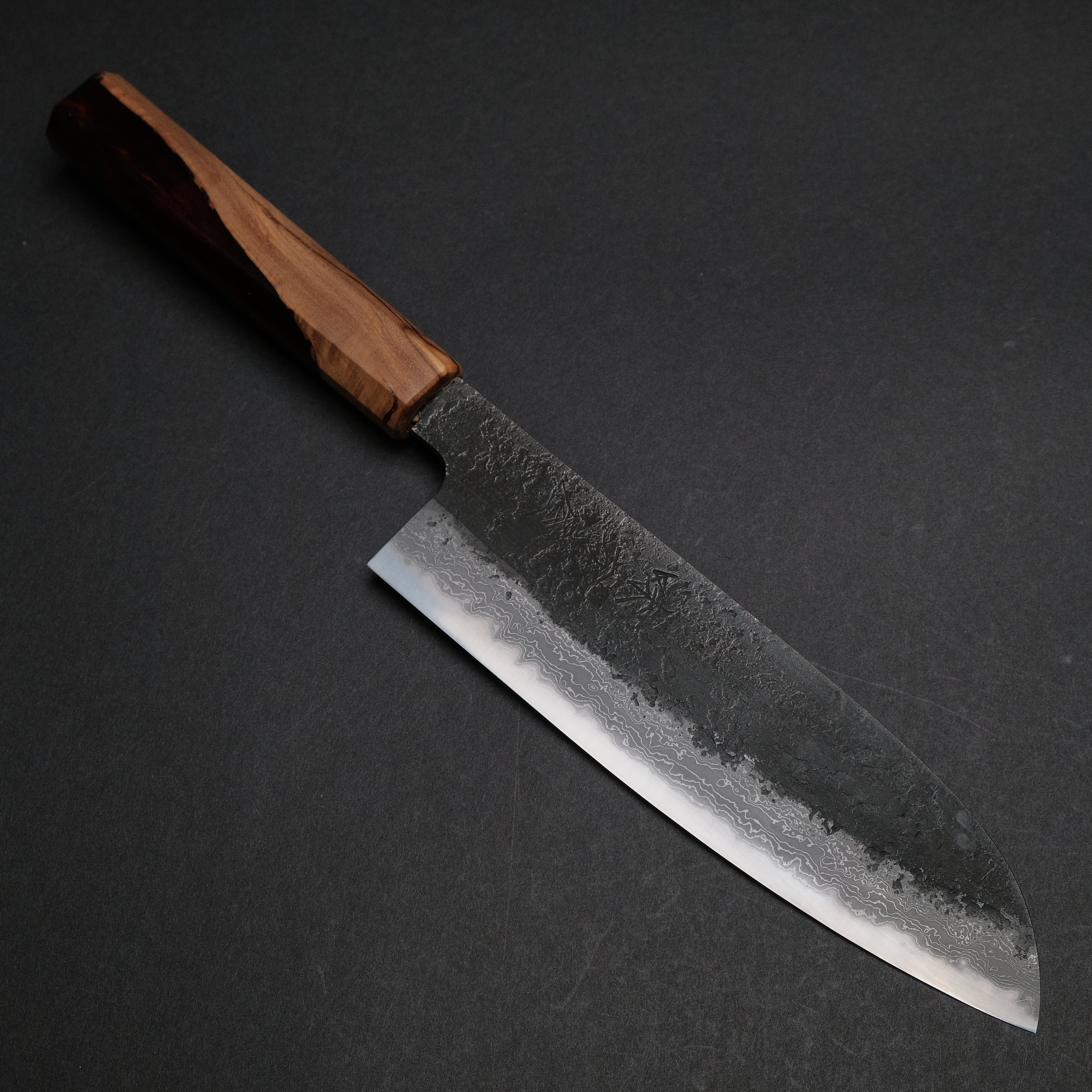 Premium Ajikataya White #2 Nashiji Damascus Santoku Knife 180mm - Olive Wood & Resin Handle (#49) - Perfect for Sushi, Vegetables & Meat Slicing - Japanese Chef's Knife for Home & Professional Kitchens
