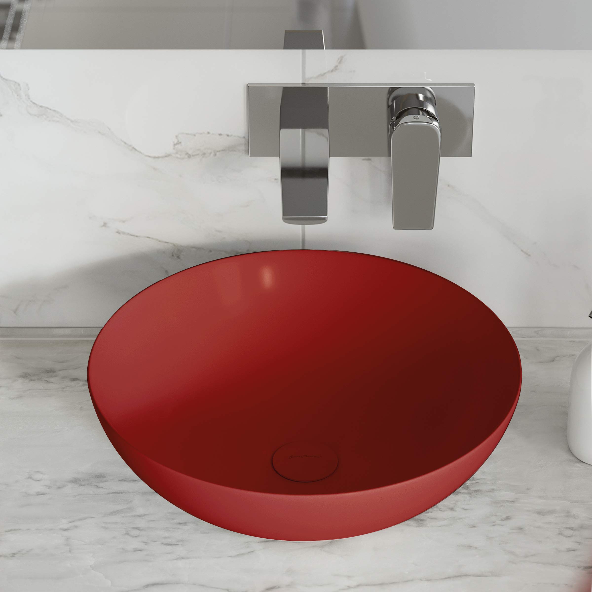 Matte Red Ceramic Pop-Up Drain Without Overflow - Modern Bathroom Sink Drain for Contemporary Home Decor