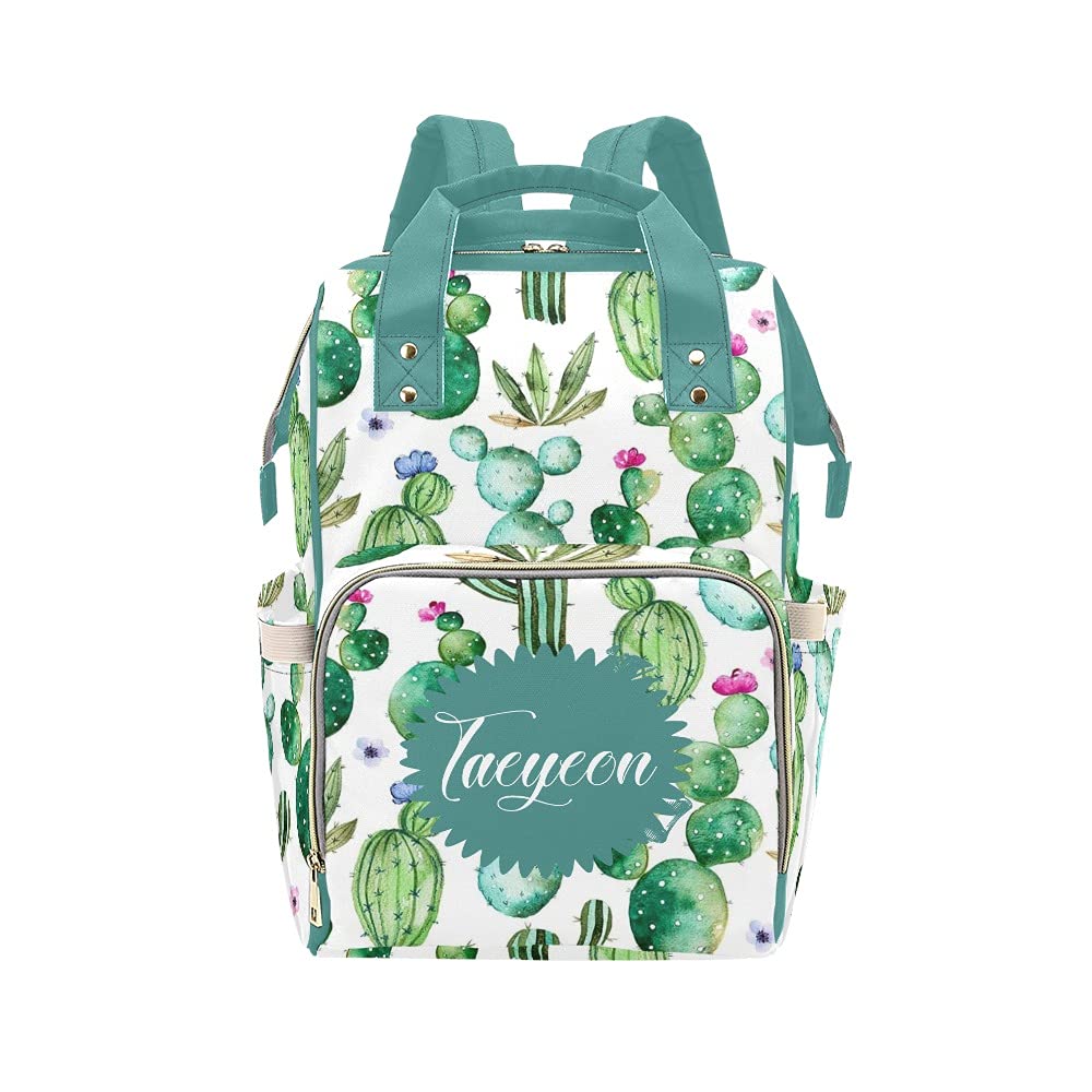 Personalized Cactus Diaper Backpack for Mom - Tropical Plant Print Baby Bag, Nursing & Travel Tote, 10.83x6.69x15 Inch - Perfect for Daycare, Hospital Visits & Family Outings