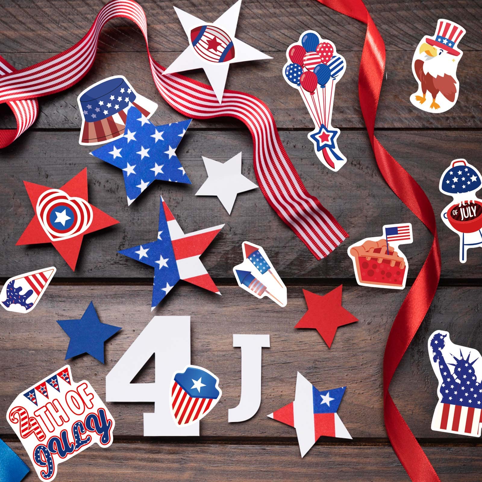 16 Sheets 4th of July Patriotic Stickers for Kids - Independence Day Red White Blue Craft Stickers, Party Favors & Face Stickers for Memorial Day Celebrations - Perfect for DIY Crafts, School Projects & Holiday Party Decorations
