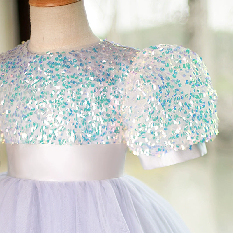 Lilac Princess Round Tulle Flower Girl Dress for Weddings, Baptisms & Special Occasions - Elegant Formal Gown for Kids