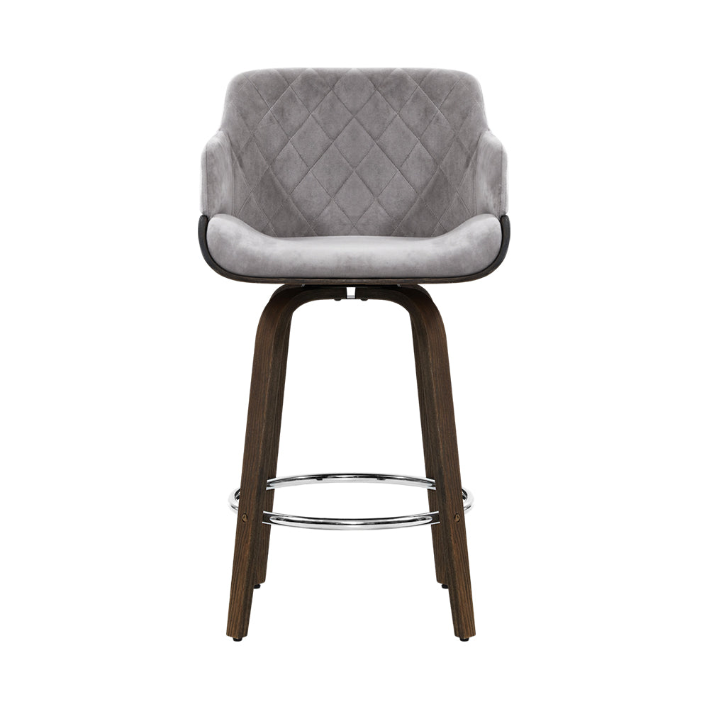 Swivel Bar Stools Set of 2 - Velvet Padded Seat & Wooden Frame - Perfect for Kitchen Island, Home Bar or Breakfast Nook