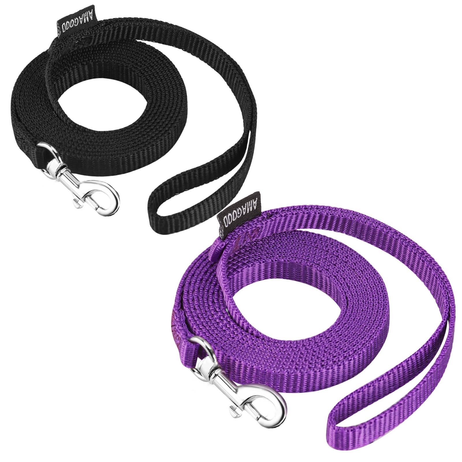 AMAGOOD 6 FT Cat Leash - Strong & Durable Traditional Style Pet Leash with Easy-Use Collar Hook - Perfect for Walking & Training Cats (3/8 in x 6 ft, Black & Purple 2-Pack) - Ideal for Outdoor Adventures, Vet Visits & Daily Walks