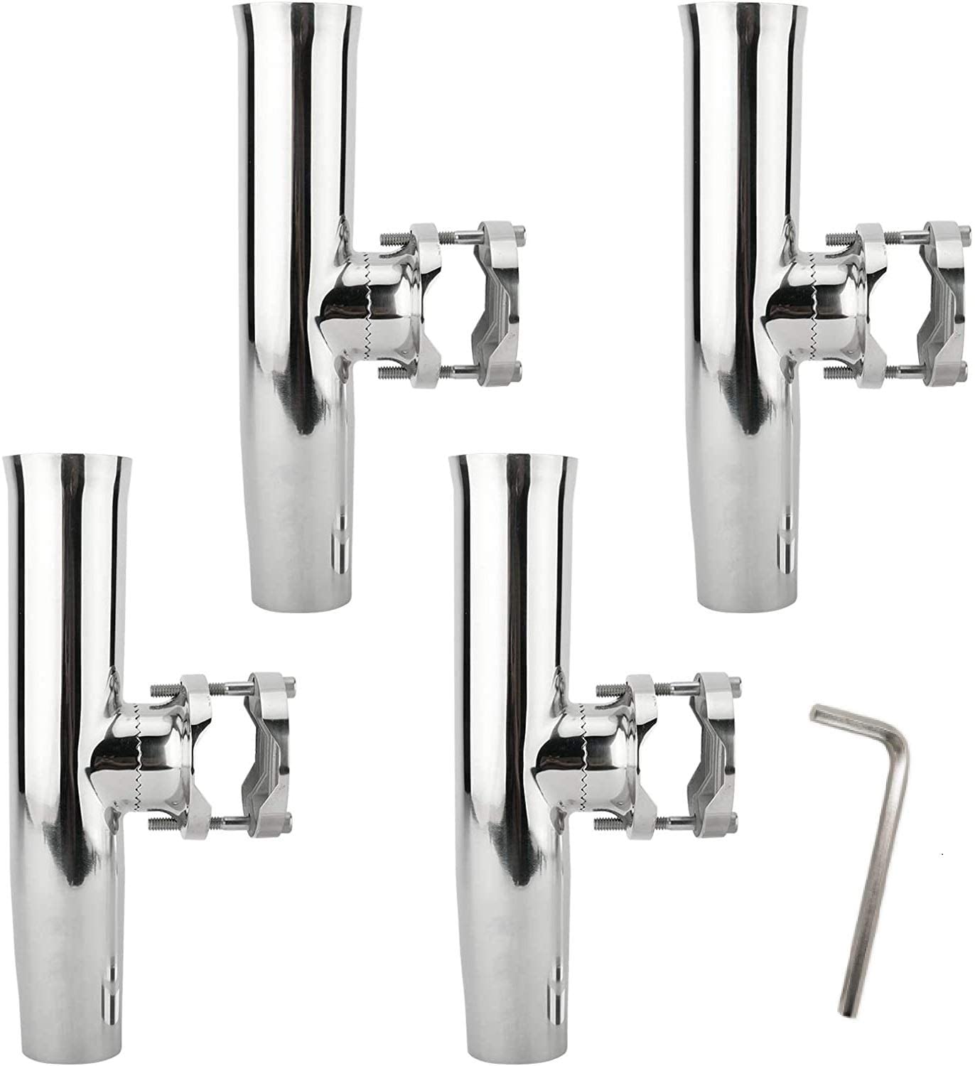 YaeMarine 4 Pack Stainless Steel Boat Fishing Rod Holder - Tournament Style Clamp-On Rail Mount for 1-1/4