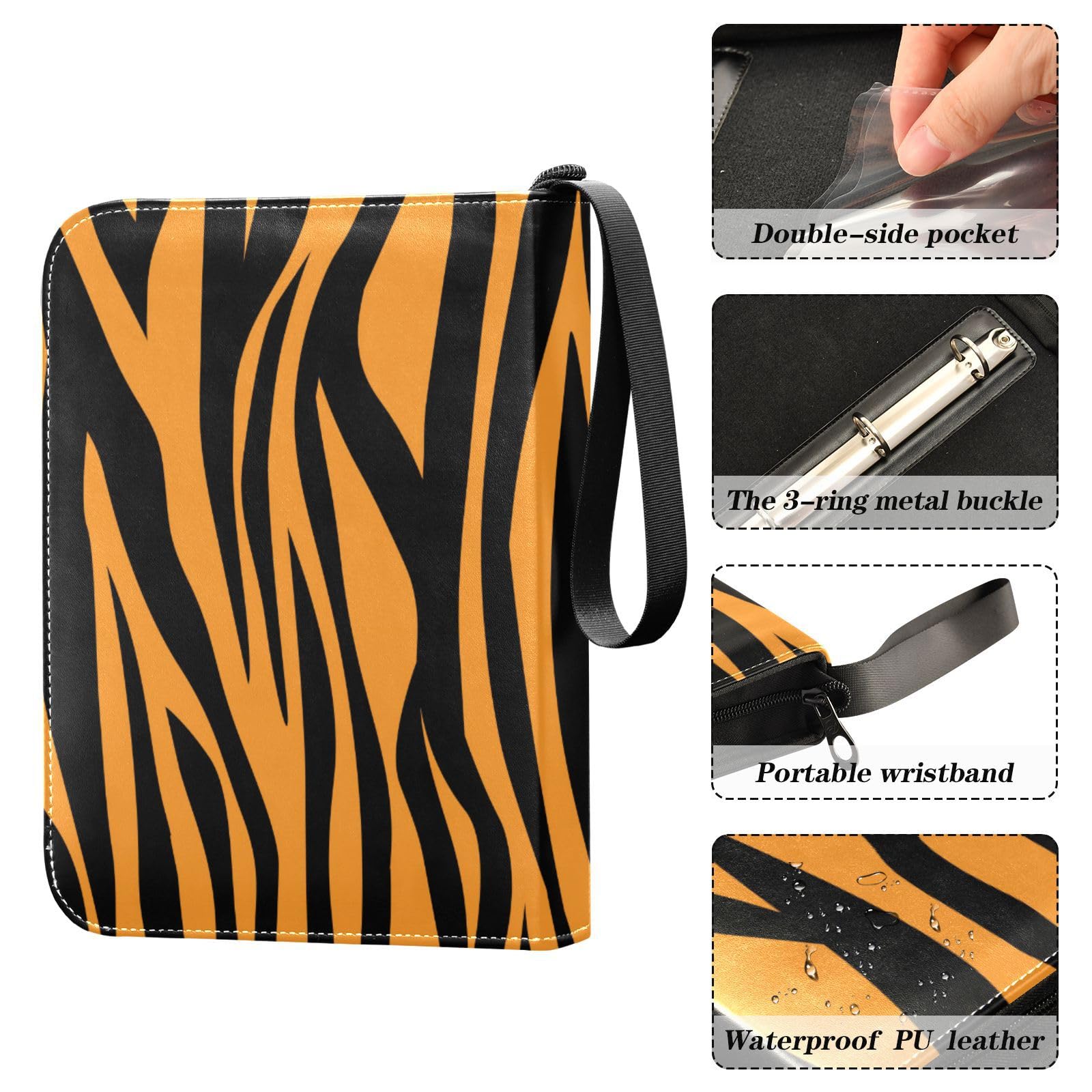 Premium 4-Pocket Tiger Trading Card Binder with 50 Removable Sleeves - 3-Ring Card Album Holds 400+ Sports & Game Cards - Durable Card Case for Collectors, Boys & Girls - Perfect for Storage, Organization & Trading Events