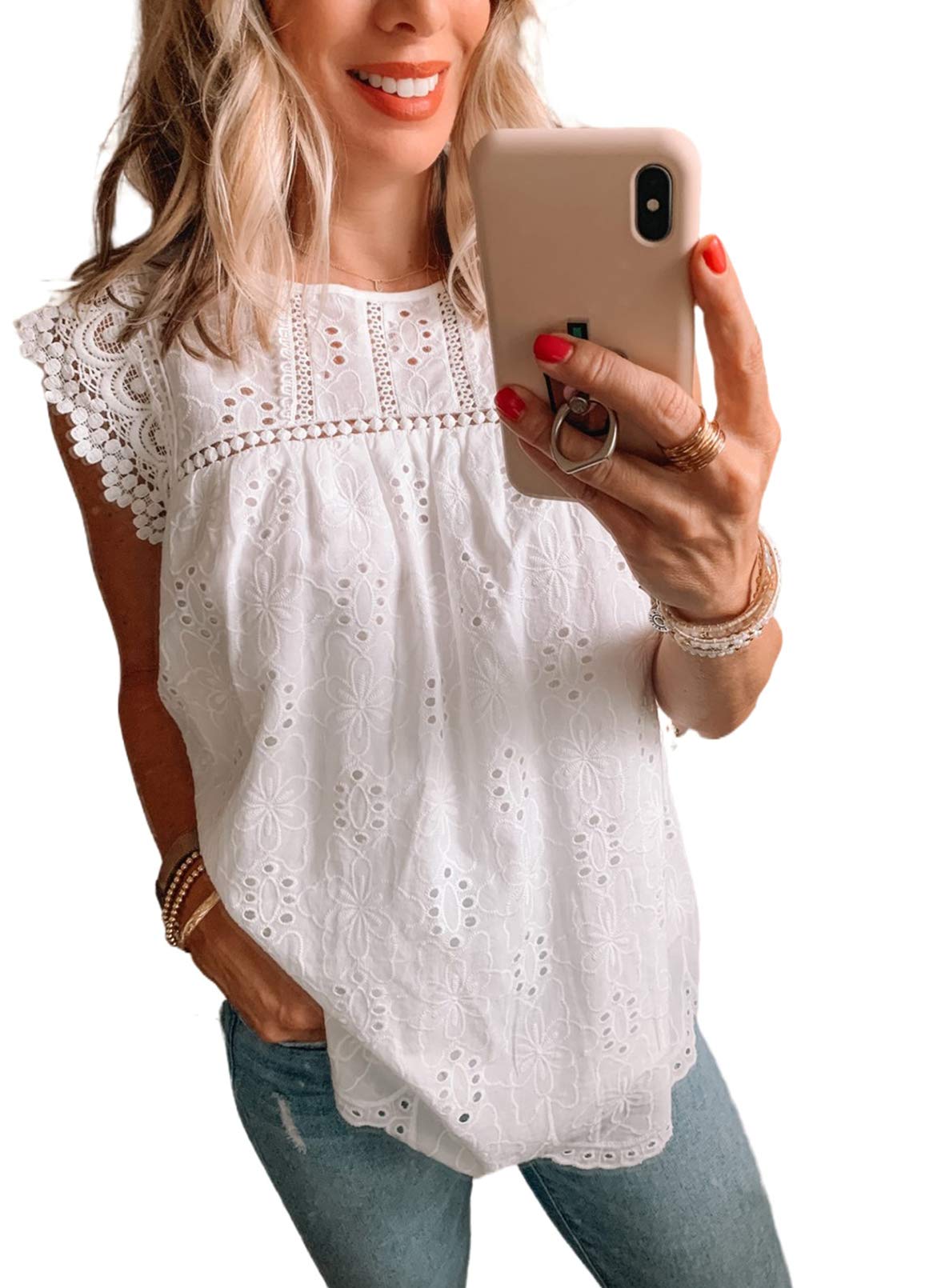 Diukia Women's Summer Cute Ruffle Tank Top - Flowy Chiffon Lined Sleeveless Blouse for Casual Wear, Beach Outfits & Summer Vacation