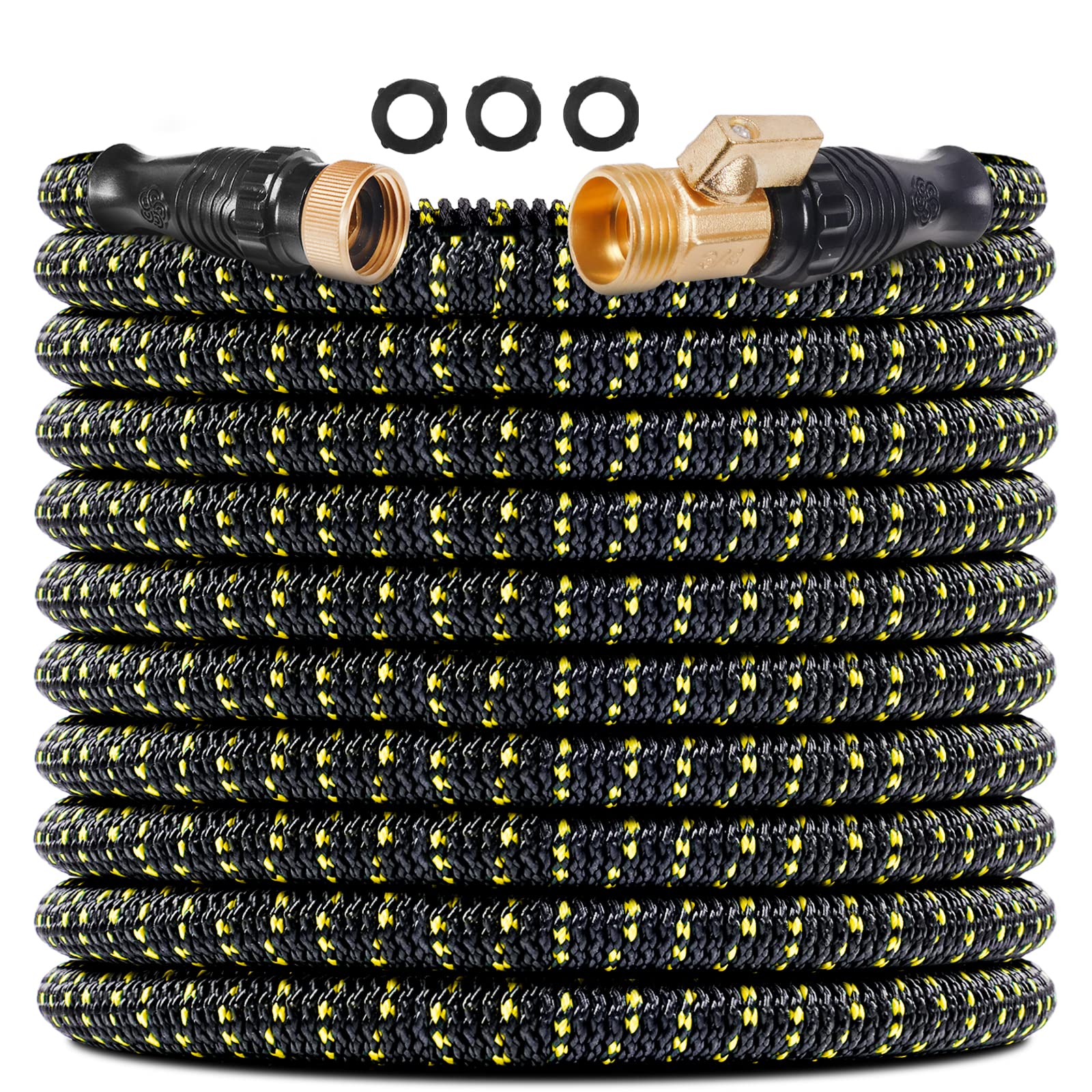 75ft Expandable Garden Hose with 4-Layer Latex Core - 3/4 Inch Solid Brass Fittings, 3300D Heavy Duty Fabric - Lightweight, Kink-Free Flexible Water Hose for Yard, Car Washing & Outdoor Cleaning